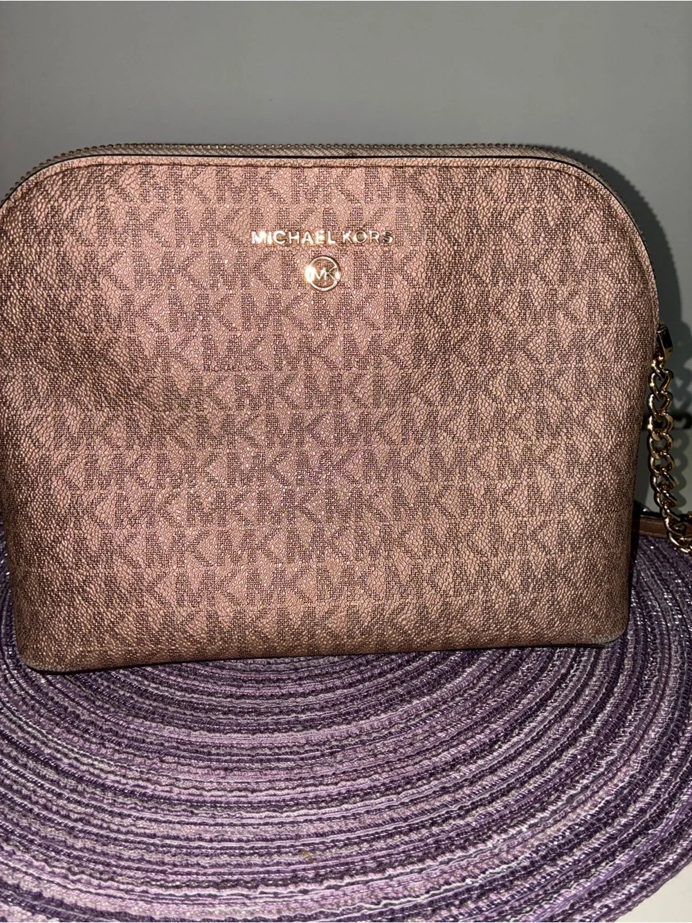 Michael Kors Rose Gold MK Logo Crossbody with Chain Strap